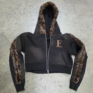 Leopard Zip-Up Hoodie Half-Crop (Limited)