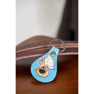 Turquoise Blossom Tooled Leather Keychain