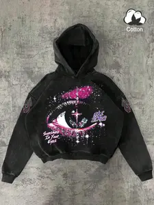 Men's Vintage Letter & Eye Print Hoodie, Casual Fitted Sweatshirt, Streetwear, Hip Hop, Rap, Gym, Outdoor, Fall & Winter, Casual Streetwear Looks