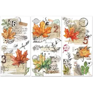 3 Sheets Maple Leaves Rub on Transfers for Crafts Vintage Letters Rub on Transfer Stickers Fall Transfer Decal for DIY Wood Furniture Decoration Paper Home Decor Journal Envelope Stickers