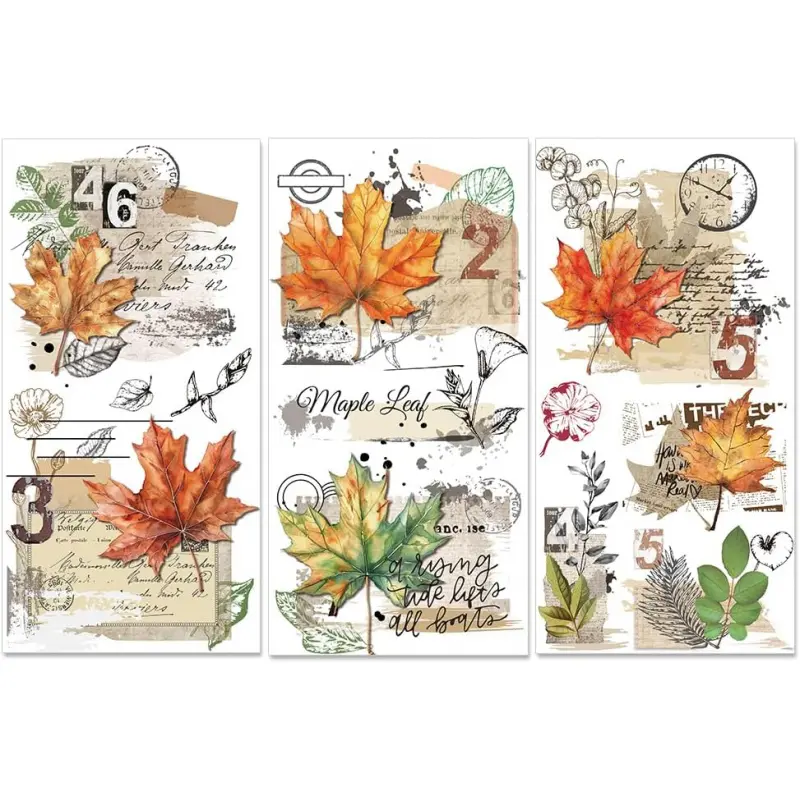 3 Sheets Maple Leaves Rub on Transfers for Crafts Vintage Letters Rub on Transfer Stickers Fall Transfer Decal for DIY Wood Furniture Decoration Paper Home Decor Journal Envelope Stickers
