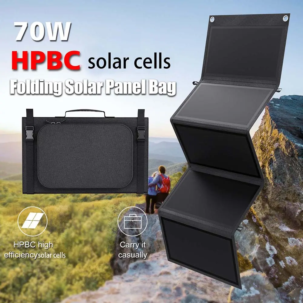 HPBC 70W Solar Panel Outdoor Portable Foldable Expandable Solar Bag ...