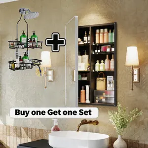 BUY 1 GET 1 FREE SET -Sleek Bathroom Mirror Cabinet & Hanging Shower Caddy Organizer - 24x32 Aluminum Medicine Cabinet with Adjustable Shelves & Center Divider for Tall Bottles - Space Saving Essentials for Wooden or Concrete Walls - Racks outdoorfun