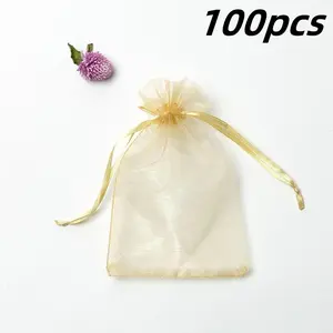 100 Pcs Solid Color Organza Gift Bags, Gift Pouch, Jewelry Packaging Bags, Candy Bags, Christmas Gift Wrapping Bags, Party Favors Supplies, Party Gift Packs