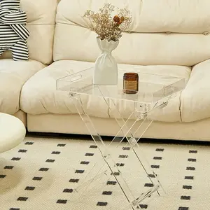 Sturdy Rectangle Acrylic Coffee & Side Table - 11.81*18.90*23.62in Foldable Transparent Tray Table for Bedroom, Living Room
