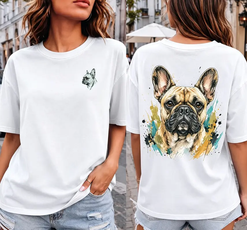 French Bulldog Shirt, Watercolor Dog Shirt, Double Sided Frenchie Tee, Unisex Dog Parent Gift, Front and Back Print