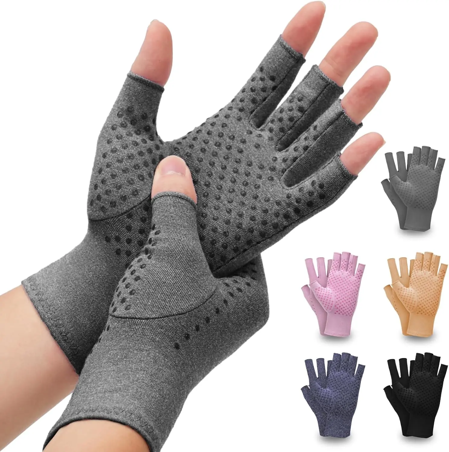2 Pairs Arthritis Compression Gloves- for Hand Arthritis, Carpal Tunnel Pain, Rheumatoid Arthritis, RSI, Fingerless, Anti-Slip, Breathable Gloves for Men & Women, Typing, Daily Use(S, Gray)