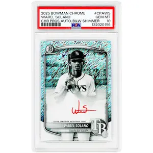 Warel Solano Tampa Bay Rays Autographed 2025 Bowman Chrome 1st Bowman Black & White Shimmer Red Ink #CPA-WS PSA Authenticated 10 Card - Fanatics Authentic Certified