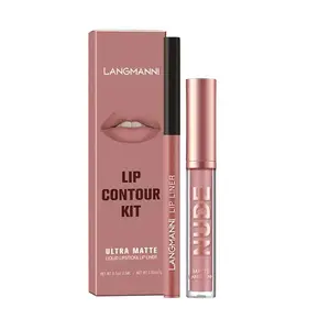 Matte Lipstick & Lip Liner Makeup Set, Liquid Lip Liner, 2 Counts Long Lasting Easy Coloring Lipsticks, Moisturizing Lip Kit, Natural Lip Color, Suitable for All Occasions