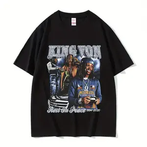 Men'S Hip Hop Vintage Graphic T Shirt  King Von Design Oversized Cotton Tee with Rapper Illustration Casual Crew Neck