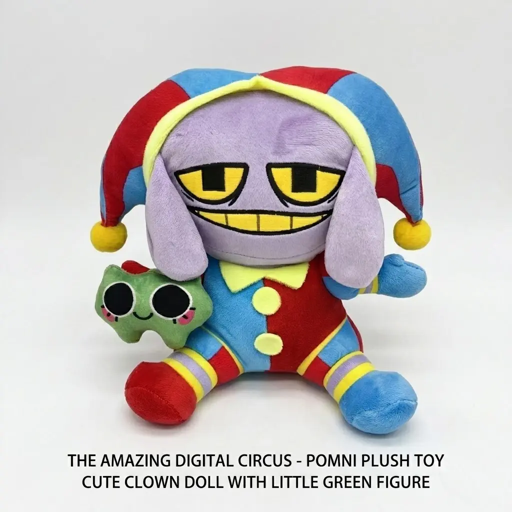 The Amazing Digital Circus Pomni Plush Toy, Cute Clown Stuffed Doll With Little Green Figure, Cartoon Soft Plushie Collectible Gift