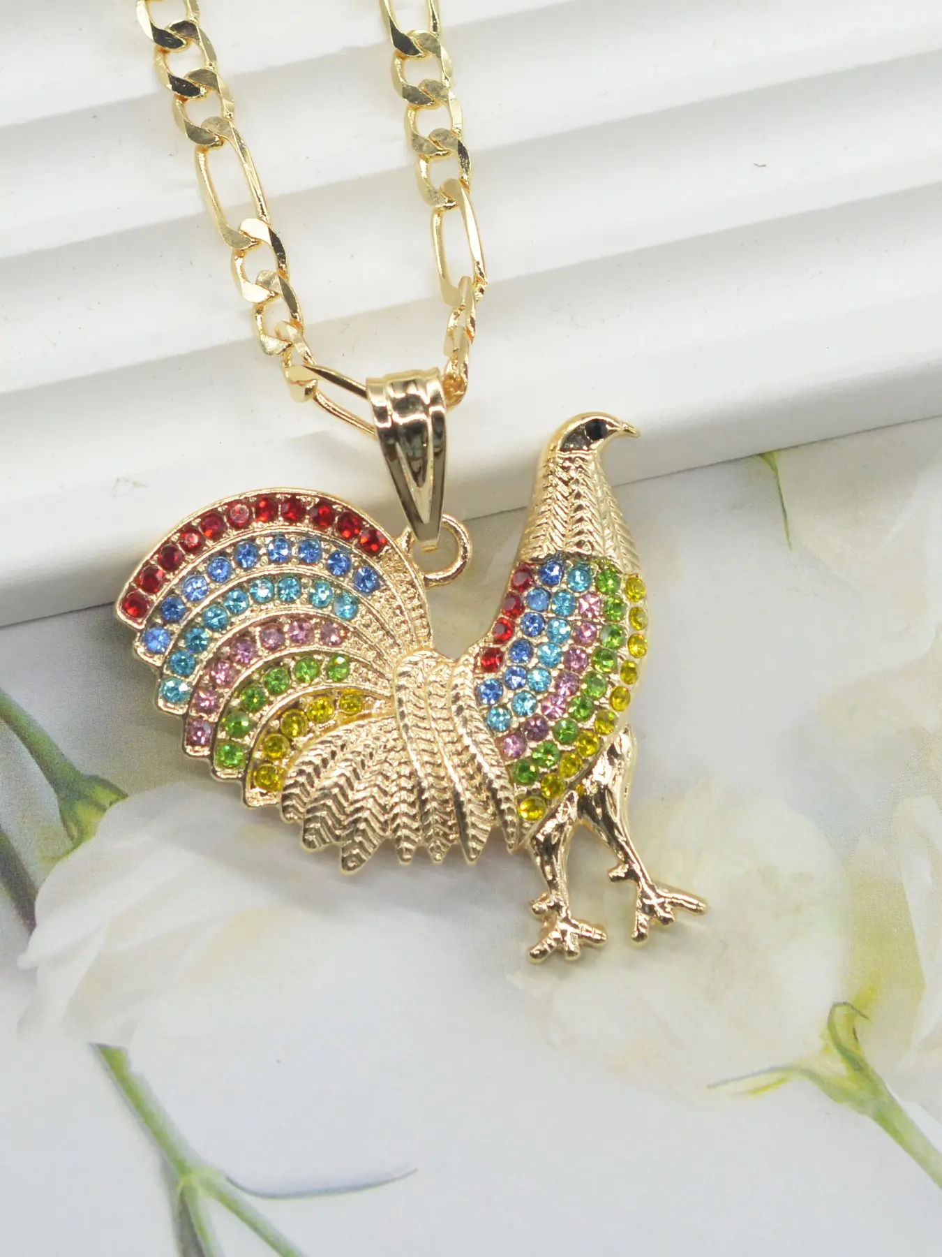 Fashionable 14k Gold Plated Hip Hop Rooster Design Exquisite Trendy Pendant Necklace, Bling Necklace, Jewelry Necklace, Unisex, Perfect for Parties, Birthdays, Anniversaries, Gifts