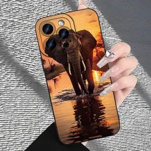 A Sunset Elephant Painted Phone Case, TPU Shockproof Full Protection Case, Suitable for iPhone 17/16/15/14/13/12/11 PRO MAX PLUS AIR E XS and PROMAX MINI, Ideal Gift for Friends and Family, MS2521