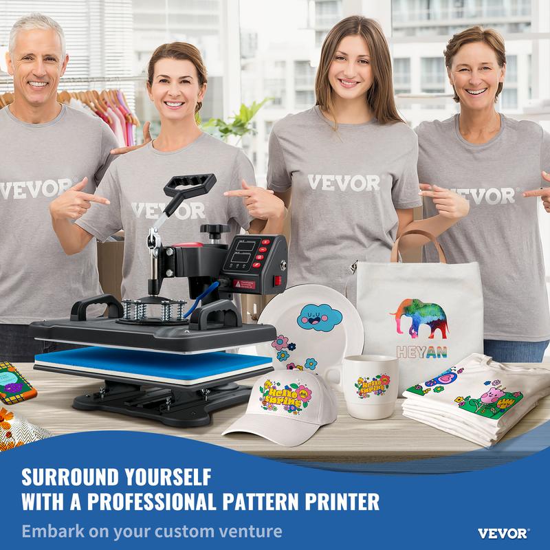VEVOR Heat Press, TikTokShopBlackFriday, 5 in 1 Heat Press 12x15 Machine Machine, Digital Precise Temperature Control, Clamshell Sublimation Transfer Printer Fast Heat-up, Vinyl Heat Press for Mug Cup T-Shirt Plate, 900W