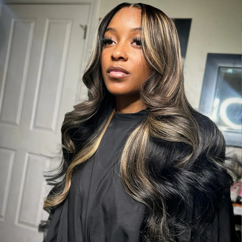 Blonde Highlight 13x4 13x6 P1b/27 Wig Human Hair Body Wave Lace Front Wigs PrePlucked 180% Density  Highlight Blonde Colored Transparent Lace Frontal Human Hair Wigs With Baby Hair