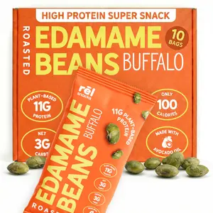 Rel Snacks Buffalo Crunchy Roasted Edamame Beans 0.9OZ 10 Pack Protein Fiber High Protein Low Carb Keto Friendly Snack