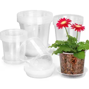 24 Pack 7/6/5 Inch Clear  Pots with Drainage and Saucers, Clear Plastic  Pots for , Seed Starting Pots