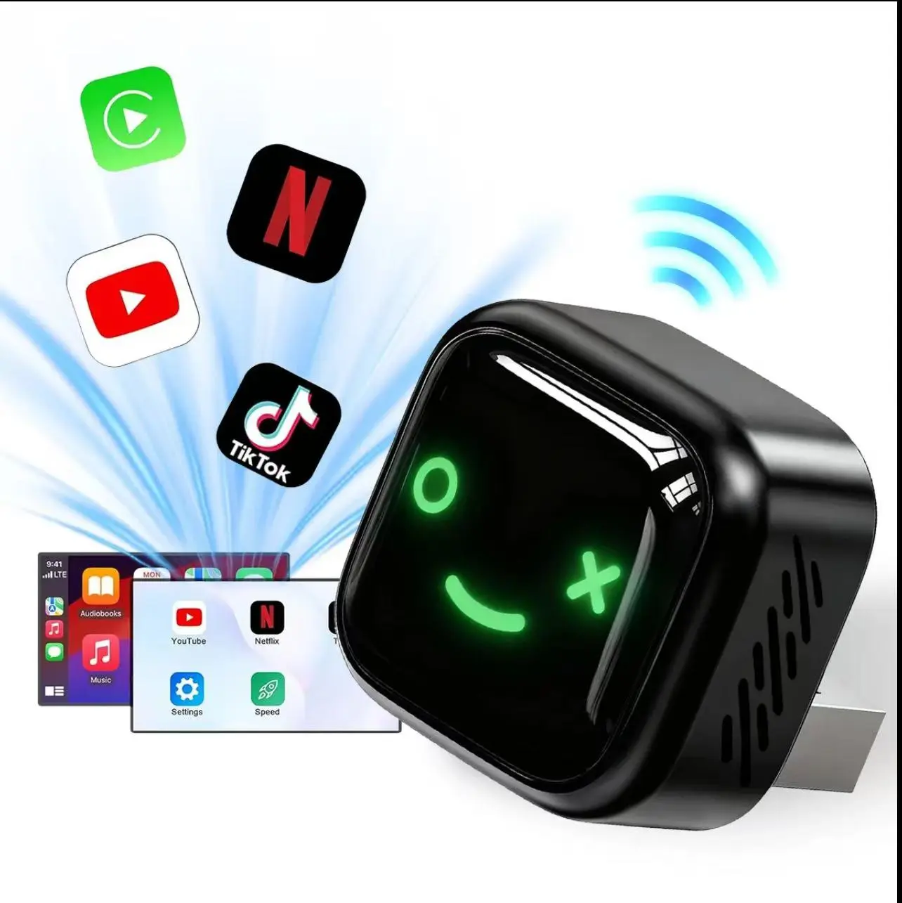 Wireless CarPlay Android Auto Adapter 2026, WiFi+BT5.0, Voice Control, Mini Heat Resistant Frame, Plug-and-Play, Seamless Integration for Factory Wired Car Audio Systems, Car Interior & Selfie Tripod Accessory