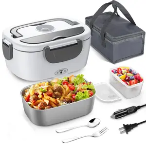 Electric Lunch Box: 12V/24V/110V Portable Food Warmer with 1.5L Leakproof Stainless Container & Insulated Bag for Car/Home