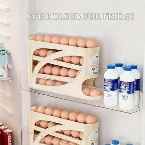 Thick Rolling Egg Storage Box, Home Dual Door Fridge Side Door Egg Rack, Kitchen Food Grade Preservation Box, Space Saving Automatic Roll Egg Distributor, Refrigerator Storage, Stackable Fridge Organizer