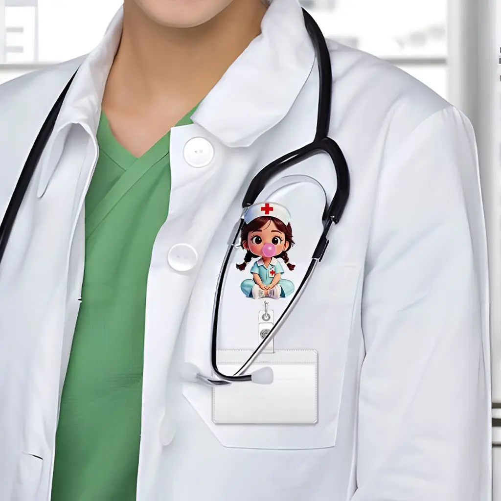 Cute Nurse Expandable ID Holder, Name Tag Holder, 2D Flat Acrylic ID Case, Heart-Shaped ID Clip, Durable Portable, Creative Office Gift, Badge Buddy Nursing, Card ID Slots