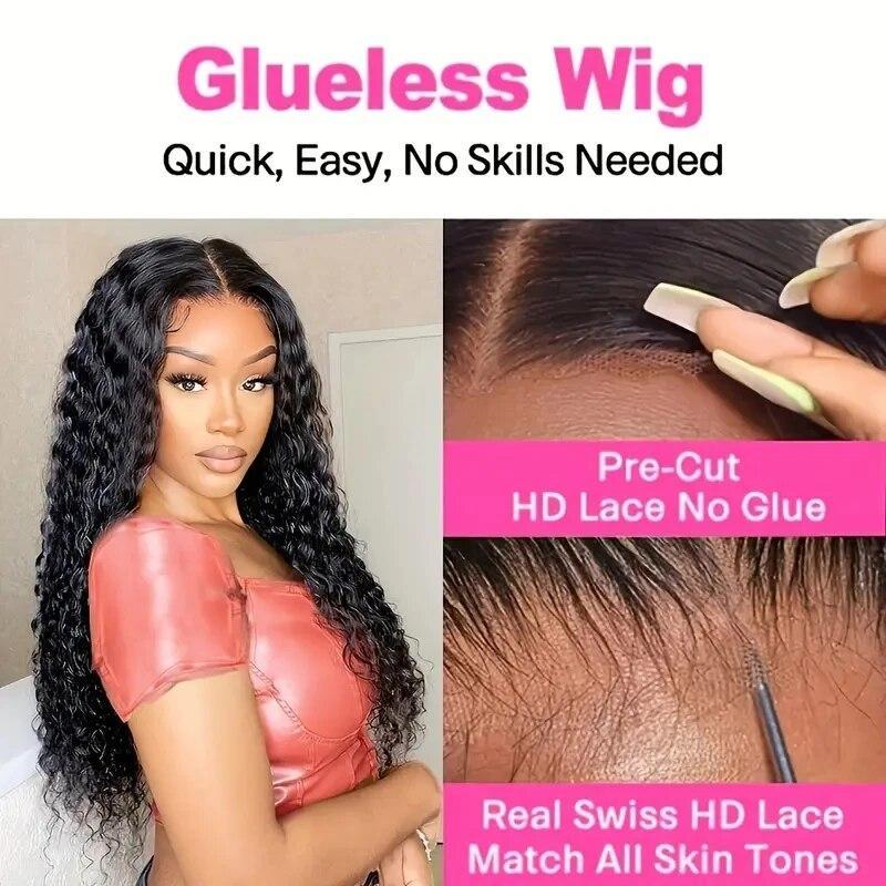 Bling Hair 13X4 13X6 Water Wave Lace Front Wig Human Hair Deep Wave Frontal Wigs for Women Brazilian Real Human Hair PrePlucked Natural Black Remy Hair 180% Density 4x4 Closure Wig