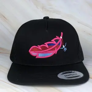 Hot Pink Feather Embroidered Snapback Hat, Feather Pink Design Cap, Casual Trucker Hat, Hat for Everyone, Unisex Cap