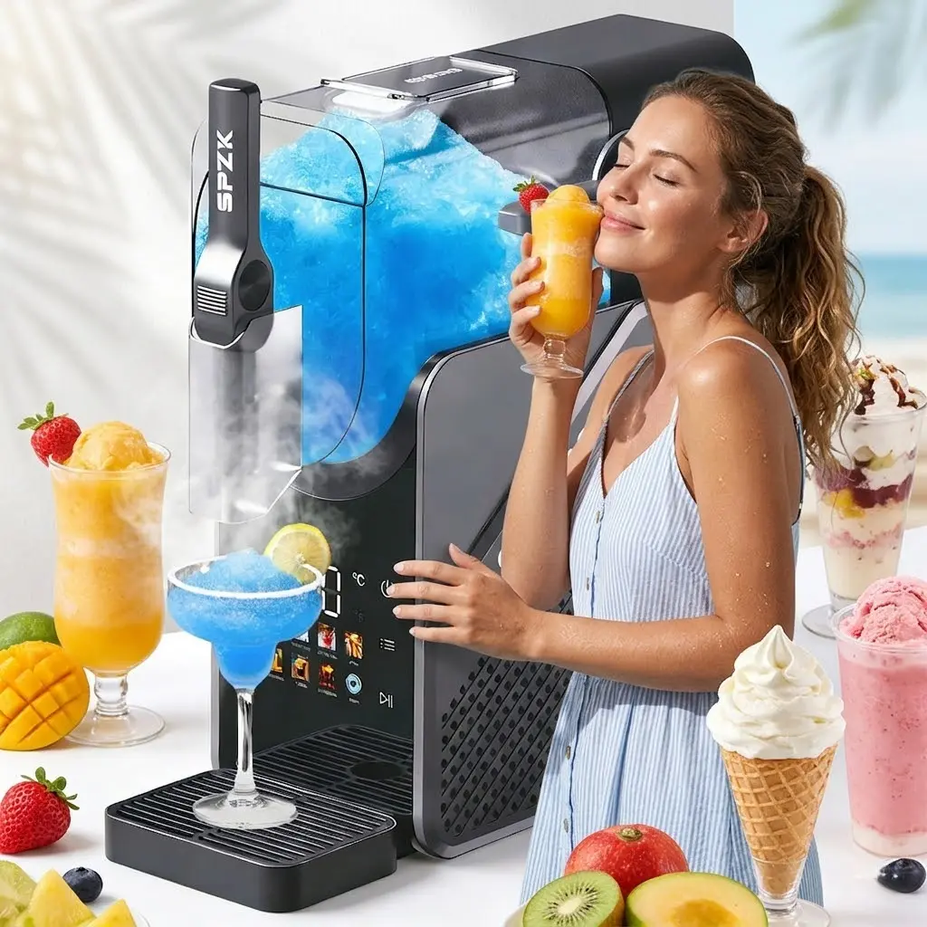 SPZTJK 2.5L Slushie Machine & Soft Serve Maker | Colour Touchscreen, Temperature Control, 24hr Keep Cold, Powerful Compressor for Home, Café & Bar Use