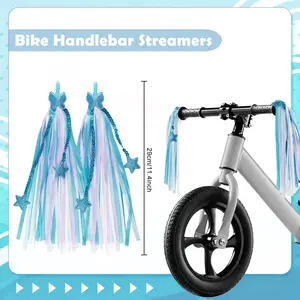 2 Pack Bicycle Handlebar Streamers, Glitter Butterfly & Star Tassel Bike Ribbons, Colorful Flower Bike Decor, Easy Install Tassels for Bike, Scooter, Bicycle, Balance Bikes, Tricycle, Perfect For Gift