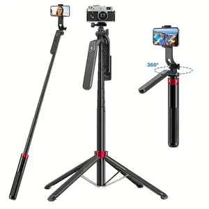 Selfie Stick Tripod, Portable Camera Tripod, P185, 1.85M,All In One Extendable Phone Tripod Stand With Wireless Remote 360° Rotation For Video Recording, Vlogging, Live Streaming, Universal 1/4 Nut Connector For Camera,Aluminum,Black Accessories Cellphone