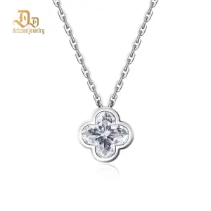 Delzzad 1ct Clover Cluster Pendant Necklace Lab-Created Moissanite Necklace S925 Sterling Silver Moissanite Jewelry Engagement Wedding Anniversary Perfect Christmas Gifts