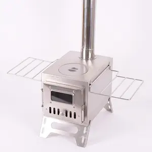Portable Stainless Steel Wood Stove for Camping, Compact Design with Heat-Resistant Glass and Chimney, Ideal for BBQ Cooking and Winter Heating, Lightweight Camp Stove