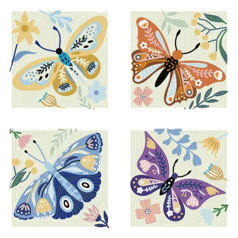 Diamond Dotz Mini DIY Floral Diamond Painting Kit - Intermediate Level, 5.0"x5.0" Mini Panel, 12 938 Dotz, Expressive 4-Butterfly Sets, Detailed Yet Relaxing Full-Coverage Craft Supplies for Adults' Needlework Hobby