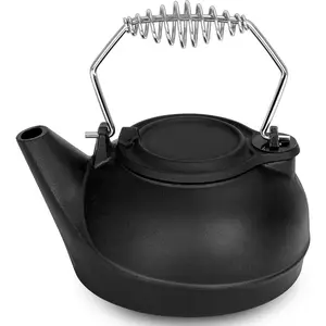 3 Quart Cast Iron Steamer Kettle for Wood Stove Fireplace, Wide Mouth, Cool Touch Handle, Home Indoor Decoration, Black