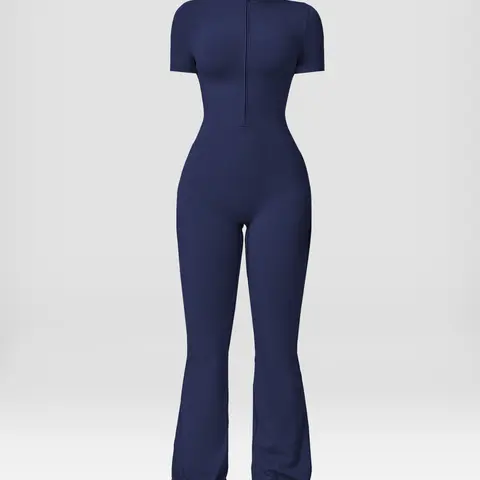 Women's Summervibes Zip Up, Skin-feel Short-sleeve Bodysuit, Breathable and Skin-friendly with a Slim-fit Cut and Hip-lifting Design, Ideal for Yoga, Pilates and Fitness Sporty Comfy Jumpsuit Sports Jumpsuits Outdoor Fun