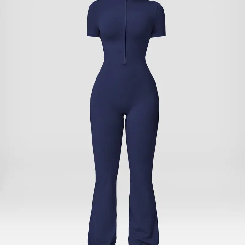 Women's Summervibes Zip Up, Skin-feel Short-sleeve Bodysuit, Breathable and Skin-friendly with a Slim-fit Cut and Hip-lifting Design, Ideal for Yoga, Pilates and Fitness Sporty Comfy Jumpsuit Sports Jumpsuits Outdoor Fun