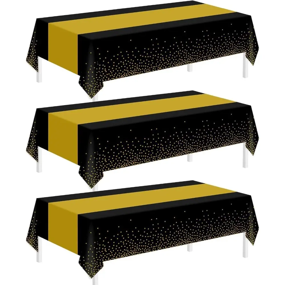 3 Pack Graduation Tablecloth,Graduation Party Decorations 2025,Black and Gold Tablecloths For Rectangle Tables,54"x108" Disposable Plastic Table Cloth For Grad Party,Birthday,Wedding