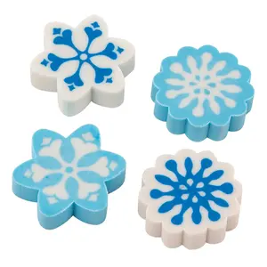 1" Bulk Winter Snowflake Blue & White Rubber Erasers - 72 Pc.