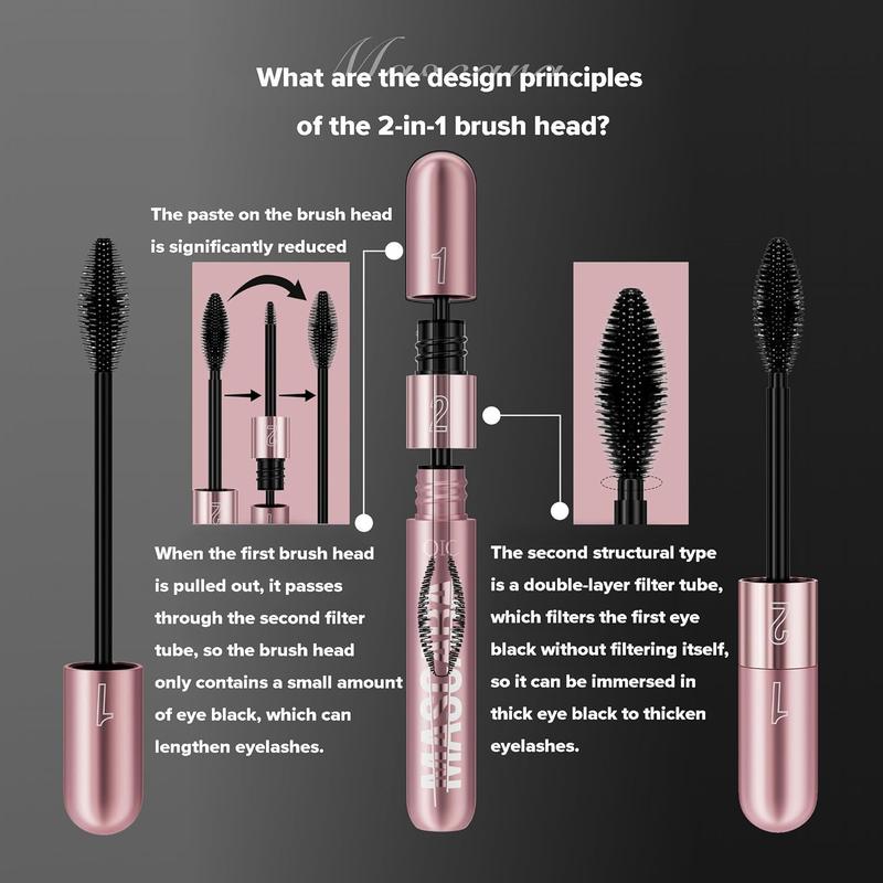 Women 2in1 Black Waterproof Mascara-5X Long Lasting 4D Lash for Beauty Charming Eye Makeup, All-in-One Mascara lady Smooth Gel mascara maybelline sky high maybelline sky high mascara blush matte wands liftingmascara