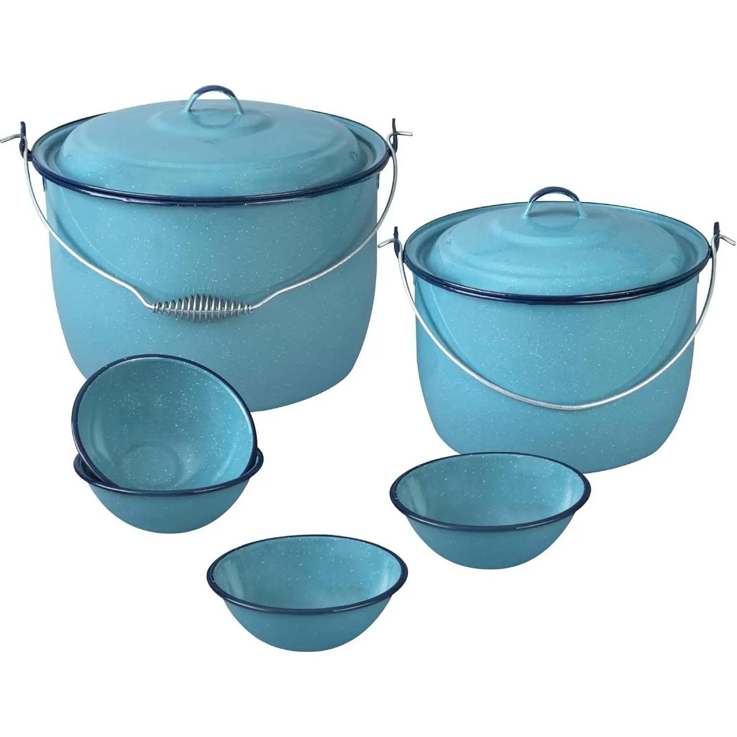 8- Enameled Steel Stock Pots (14 & 8 QT) with , Turquoise Blue Cookware Set
