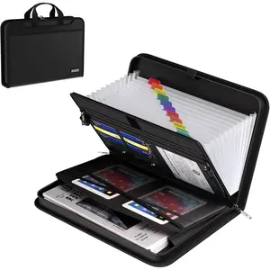 Fireproof &  Accordion File Organizer, 13-Pocket Expanding Document Organizer with Handle & Labels,Heat-Resistant fireproof file folder A4/Letter Files, Safe travel file organizer