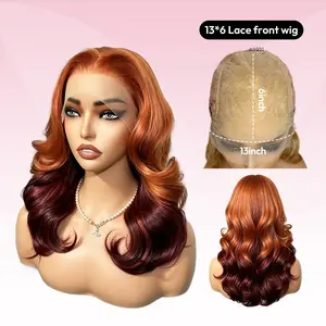 VSIGN Ginger Copper Burgundy Face Framing Layer 13x6 HD Lace Front Wig Middle Length Body Wave Money Piece Chestnut Brown Pink Cream Honey Blonde Platinum  Heat Resistant Fiber Synthetic Wig Hand Tied Natural Hairline Soft Texture Summer Sale