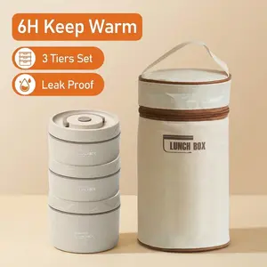 Insulated Lunch Box Set - 3-Tier Stainless Steel Bowls & Insulated Bag - Leak-Proof, Microwave Safe for School Office Outdoor Camping Home Use - Tableware