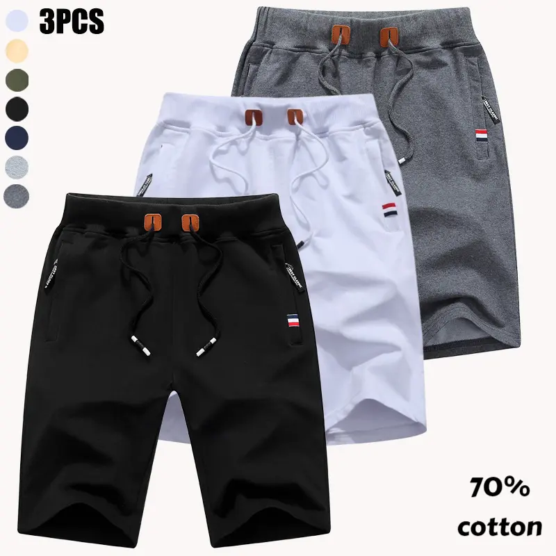 3-pack men’s sleep shorts, cotton casual shorts with zippered pockets and drawstring, breathable home shorts, sports fitness shorts summerwins