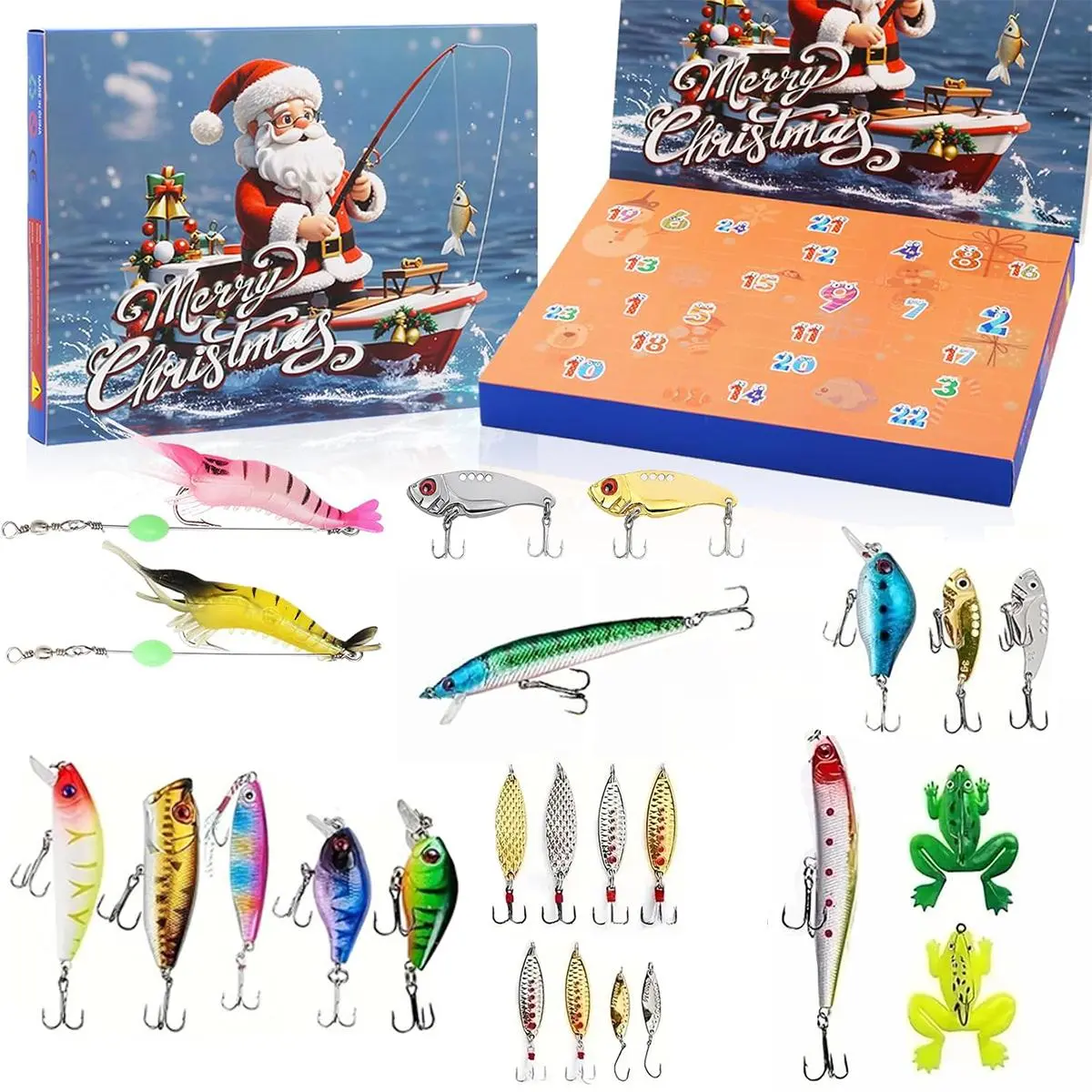 Fishing Lure Blind Box Advent Calendar 2026 – 24 Days Countdown, 100+ Pcs Biomimetic Lures (Minnow Crawler Frog Soft Baits), Sharp Rust-Resistant Hooks, Freshwater & Saltwater, Christmas Gift for Anglers Dad Husband Teen Boy