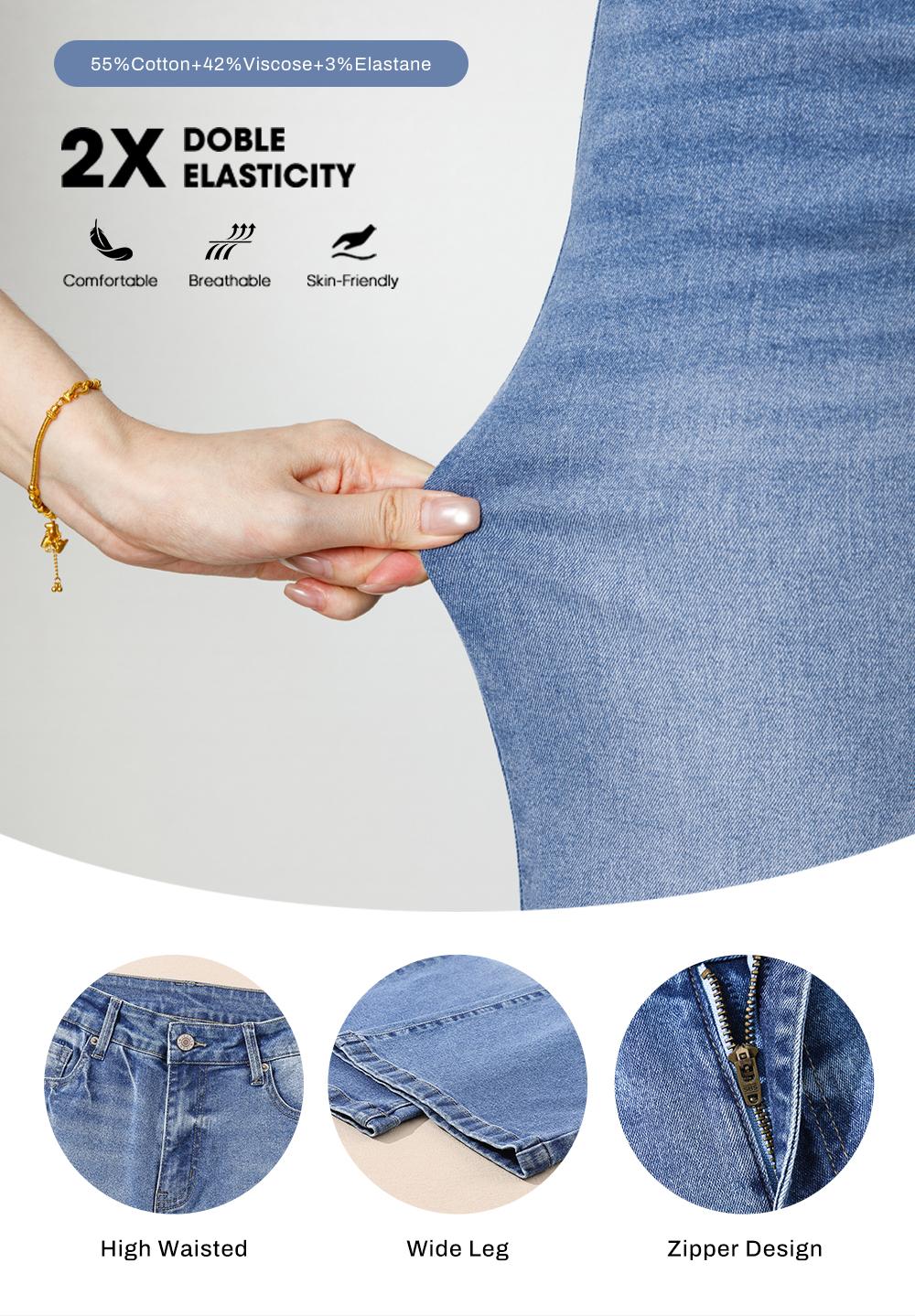 Sidefeel Women's Wide Leg Jeans Casual High Waisted Straight Zimbaplatinum Denim Pants with Pockets