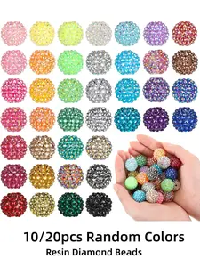 10/20pcs Random Color 20mm  Resin Rhinestone Beads Bulk Crystal Round Disco Ball Chunky Bubblegum Beads for Pens Bracelets Charms Craft European Style Jewelry Making Supplies Beads for Necklaces Beads for Earrings Jewelry Accessories Fancy Bead