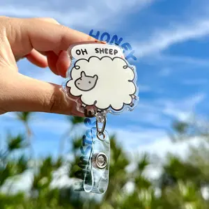 Oh Sheep Badge Reel with ID Alligator Clip Cute Design Acrylic for Children Gift Work Accessories Nurses Medical Teacher Student