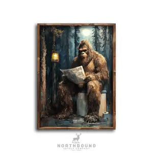 GiftOfHope Funny Sasquatch Painting Print, Funny Wall Decor, Starry Sky And Pine Trees, Rustic Outdoor Scene Art Unframed Decoration Artistic