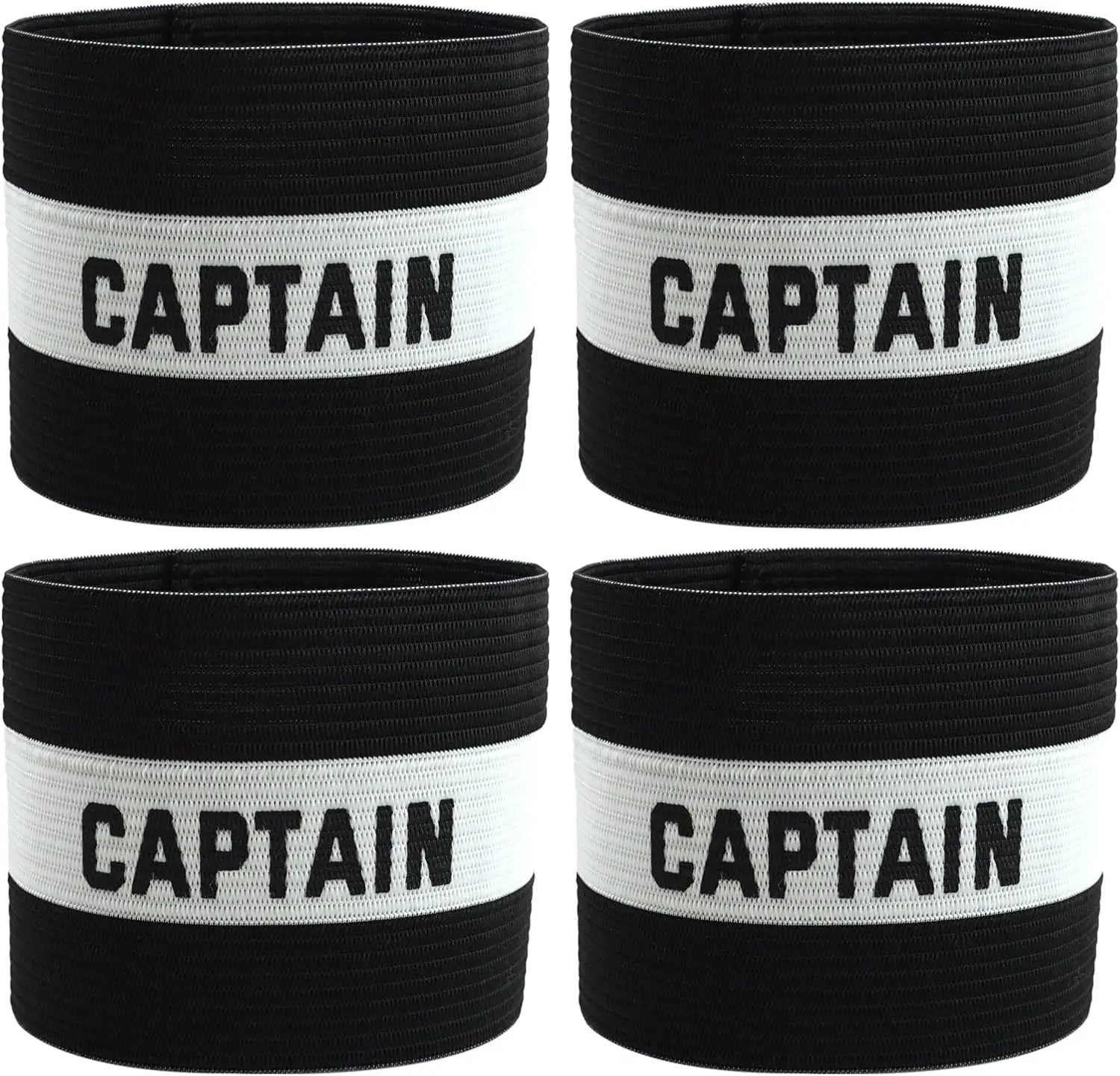 4 Pack Elastic Soccer Captain Armbands for Adults & Youth, Adjustable Sports Arm Bands with “CAPTAIN” Print, Durable Football Basketball Volleyball Team Leader Bands for Training and Match Use